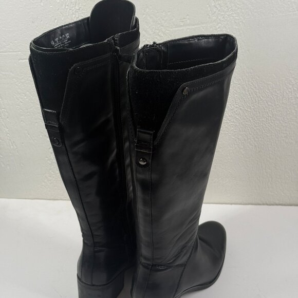 Franco Sarto Lithium Knee High Boots Black Block Heel Leather Zip Size 7M - Picture 4 of 13